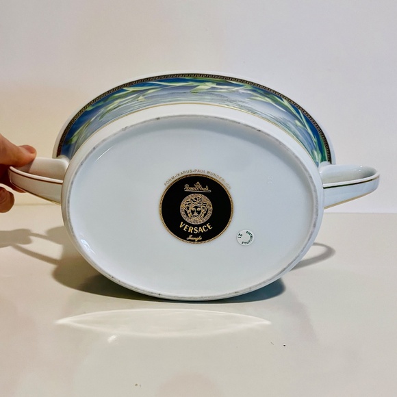 Versace x Rosenthal Jungle Blue Green Gold Pattern Vegetable Bowl Vintage - Picture 9 of 11